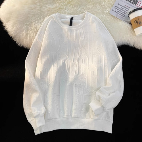 日系華夫格提花長袖衛衣男女2025新款春秋情侶裝圓領白色內搭上衣 日系華夫格提花長袖衛衣男女2025新款春秋情侶裝圓領白色內搭上衣