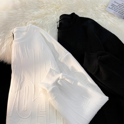 日系華夫格提花長袖衛衣男女2025新款春秋情侶裝圓領白色內搭上衣 日系華夫格提花長袖衛衣男女2025新款春秋情侶裝圓領白色內搭上衣