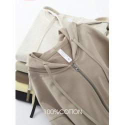 輕奢重磅純棉衛衣男拉鍊開衫寬松運動外套青中年純色落肩連帽衫潮