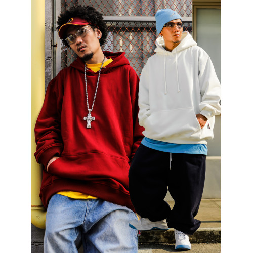 hiphop純色加絨帽衫嘻哈說唱街舞90s美式街頭寬松套頭衛衣男秋冬 hiphop純色加絨帽衫嘻哈說唱街舞90s美式街頭寬松套頭衛衣男秋冬