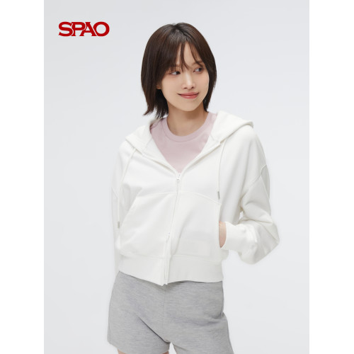 SPAO韓國同款秋季休閒開衫男女同款薄絨寬松落肩連帽衛衣外套上衣 SPAO韓國同款秋季休閒開衫男女同款薄絨寬松落肩連帽衛衣外套上衣