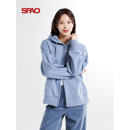 SPAO韓國同款秋季休閒開衫男女同款薄絨寬松落肩連帽衛衣外套上衣 SPAO韓國同款秋季休閒開衫男女同款薄絨寬松落肩連帽衛衣外套上衣
