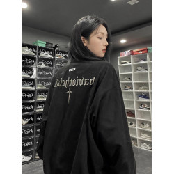 特大碼300斤衛衣男女裝秋冬麂皮絨重磅字母印花上衣圓領復古外套2