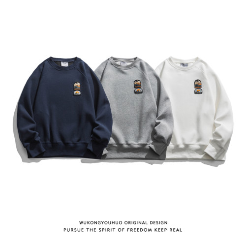 悟空有貨日系簡約綉標純色圓領衛衣男女潮牌街頭寬松百搭打底上衣 悟空有貨日系簡約綉標純色圓領衛衣男女潮牌街頭寬松百搭打底上衣