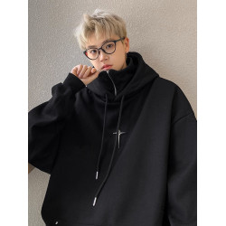 假兩件連帽衛衣男春秋冬美式潮牌半拉鍊重磅男生外套痞帥高領上衣