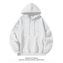 銀狐絨簡約字母印花連帽衛衣男女寬松秋冬季美式潮流ins百搭外套