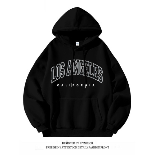 銀狐絨簡約字母印花連帽衛衣男女寬松秋冬季美式潮流ins百搭外套