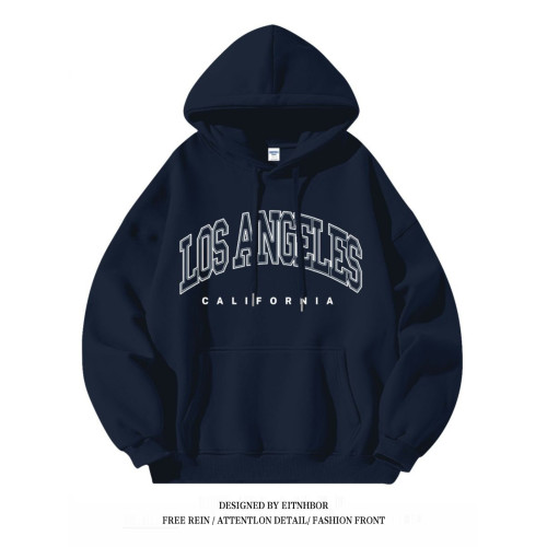 銀狐絨簡約字母印花連帽衛衣男女寬松秋冬季美式潮流ins百搭外套