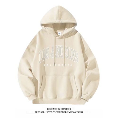 銀狐絨簡約字母印花連帽衛衣男女寬松秋冬季美式潮流ins百搭外套