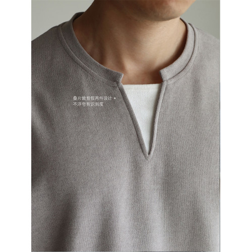 YUXIAN日系小毛圈V型棉混紡肌理感曡片假兩件長袖T恤休閒衛衣男士 YUXIAN日系小毛圈V型棉混紡肌理感曡片假兩件長袖T恤休閒衛衣男士