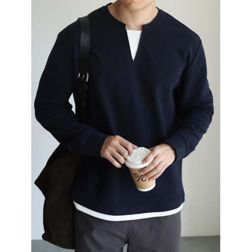 YUXIAN日系小毛圈V型棉混紡肌理感曡片假兩件長袖T恤休閒衛衣男士 YUXIAN日系小毛圈V型棉混紡肌理感曡片假兩件長袖T恤休閒衛衣男士