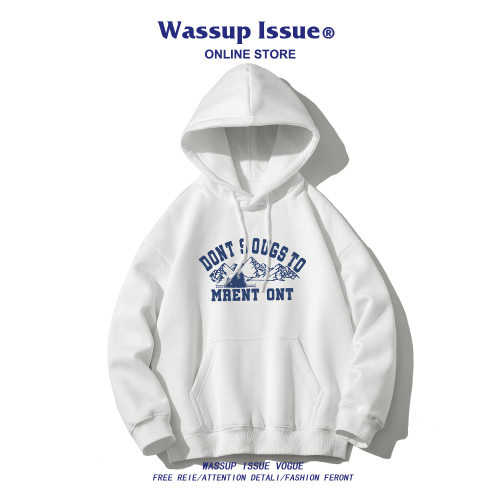 WASSUP ISSUE日系復古雪山印花連帽衛衣男款春秋潮牌街頭百搭上衣 WASSUP ISSUE日系復古雪山印花連帽衛衣男款春秋潮牌街頭百搭上衣