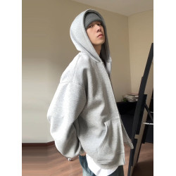 灰色重磅開衫衛衣男美式cleanfit雙拉鍊春秋加絨連帽衫拉鍊外套潮