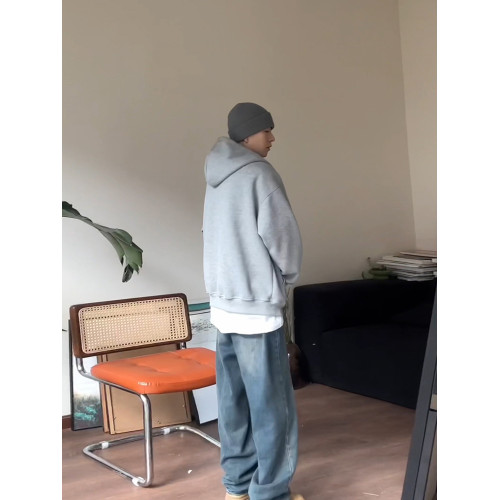 灰色重磅開衫衛衣男美式cleanfit雙拉鍊春秋加絨連帽衫拉鍊外套潮