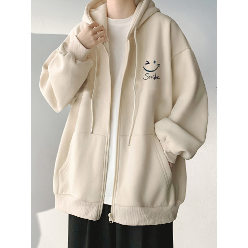 杏色開衫外套男士春秋冬季新款加絨加厚休閒連帽衛衣男生拉鍊夾克 杏色開衫外套男士春秋冬季新款加絨加厚休閒連帽衛衣男生拉鍊夾克