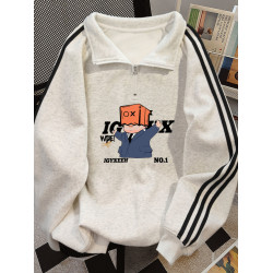 半拉鍊polo領衛衣男秋冬季2025新款美式潮牌寬松加絨加厚上衣外套