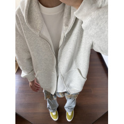 白灰色連帽開衫衛衣男款春秋潮牌高級感美式重磅拉鍊cleanfit外套