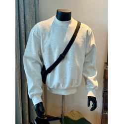 黑色美式重磅圓領衛衣男春秋款青少年外套小領口高級感長袖打底衫