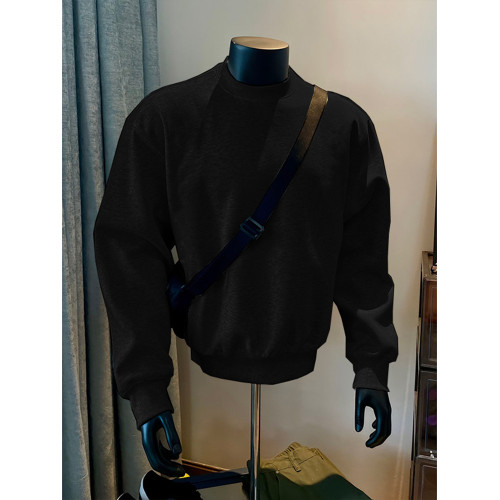 黑色美式重磅圓領衛衣男春秋款青少年外套小領口高級感長袖打底衫 黑色美式重磅圓領衛衣男春秋款青少年外套小領口高級感長袖打底衫