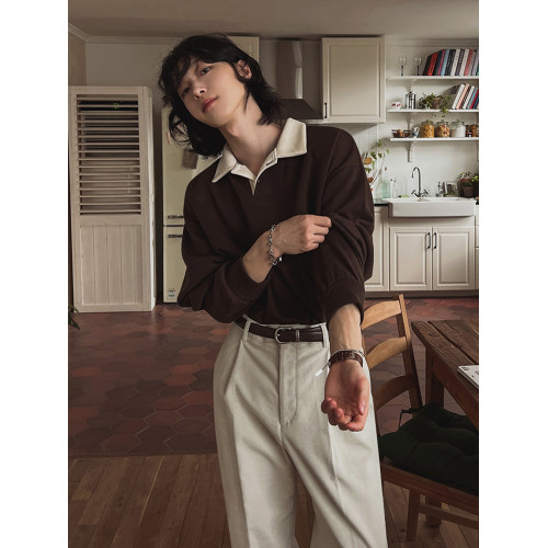 MRCYC復古撞色套頭衛衣男士秋季寬松翻領上衣韓系潮流長袖Polo衫 MRCYC復古撞色套頭衛衣男士秋季寬松翻領上衣韓系潮流長袖Polo衫