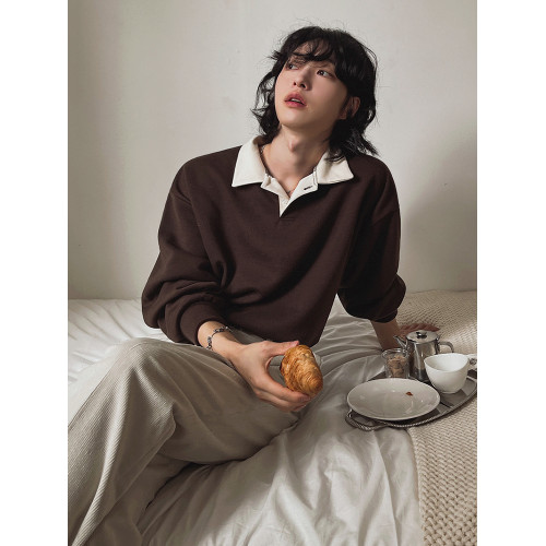 MRCYC復古撞色套頭衛衣男士秋季寬松翻領上衣韓系潮流長袖Polo衫 MRCYC復古撞色套頭衛衣男士秋季寬松翻領上衣韓系潮流長袖Polo衫