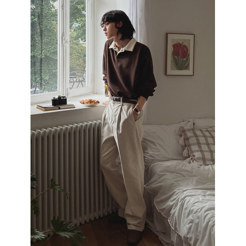 MRCYC復古撞色套頭衛衣男士秋季寬松翻領上衣韓系潮流長袖Polo衫 MRCYC復古撞色套頭衛衣男士秋季寬松翻領上衣韓系潮流長袖Polo衫