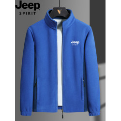 JEEP吉普男士抓絨衣秋冬中老年立領大碼衛衣休閒保暖運動開衫外套