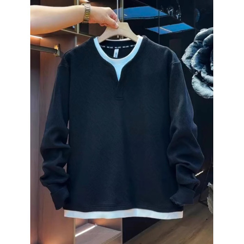 秋冬新款加絨假兩件V領衛衣男士高檔簡約寬松百搭休閒上衣打底衫 秋冬新款加絨假兩件V領衛衣男士高檔簡約寬松百搭休閒上衣打底衫