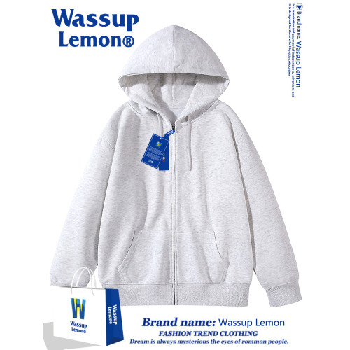 WASSUP LEMON連帽開衫oversize衛衣男女純色潮牌加絨厚休閒外套 WASSUP LEMON連帽開衫oversize衛衣男女純色潮牌加絨厚休閒外套