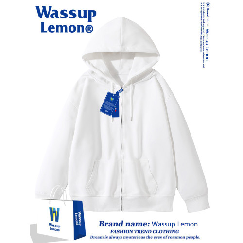 WASSUP LEMON連帽開衫oversize衛衣男女純色潮牌加絨厚休閒外套 WASSUP LEMON連帽開衫oversize衛衣男女純色潮牌加絨厚休閒外套