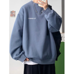 重磅棉簡約無帽圓領衛衣男士秋冬潮流牌字母港風Oversize寬松套頭