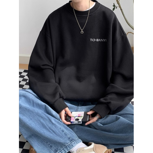 重磅棉簡約無帽圓領衛衣男士秋冬潮流牌字母港風Oversize寬松套頭 重磅棉簡約無帽圓領衛衣男士秋冬潮流牌字母港風Oversize寬松套頭