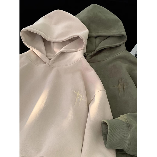 麂皮銀狐絨刺綉衛衣男加絨加厚連帽600g重磅硬挺oversize潮牌外套