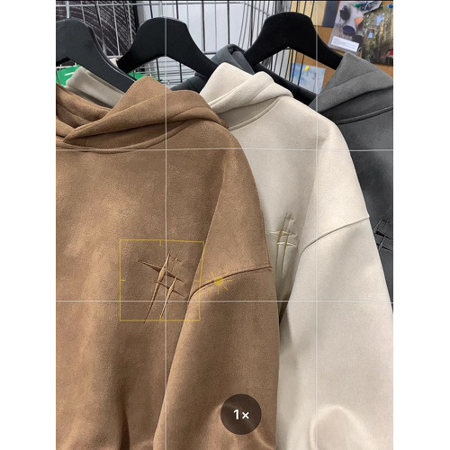 麂皮銀狐絨刺綉衛衣男加絨加厚連帽600g重磅硬挺oversize潮牌外套