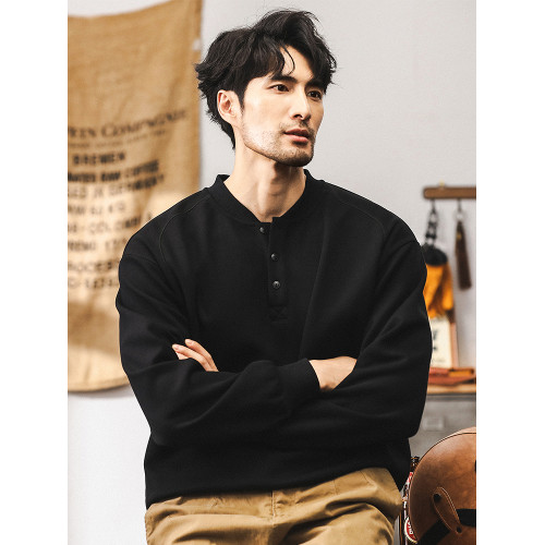 美式復古重磅加絨衛衣男秋季潮牌亨利領半開衫外套男春秋款POLO衫 美式復古重磅加絨衛衣男秋季潮牌亨利領半開衫外套男春秋款POLO衫