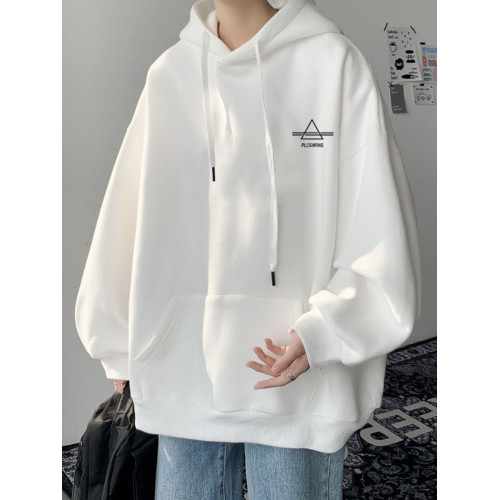 潮牌重磅純棉白色連帽衛衣男款春秋美式休閒印花學生寬松百搭外套