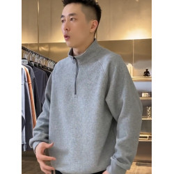 肌理半拉鍊立領衛衣男秋冬新款重磅純色簡約百搭寬松休閒內搭上衣