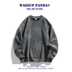 WASSUP PANDA紥染髒髒粉圓領衛衣男女春秋潮牌寬松情侶長袖上衣