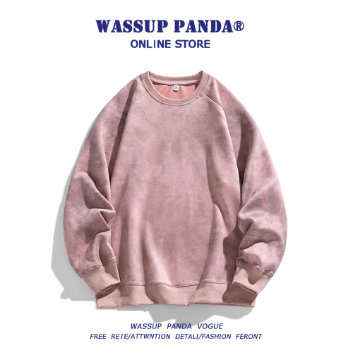 WASSUP PANDA紥染髒髒粉圓領衛衣男女春秋潮牌寬松情侶長袖上衣 WASSUP PANDA紥染髒髒粉圓領衛衣男女春秋潮牌寬松情侶長袖上衣