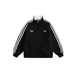 悟空有貨秋季美式復古織帶刺綉開衫衛衣男女潮牌寬松立領運動夾克