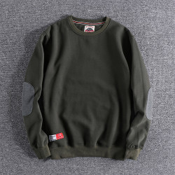 春秋加絨寬松舒適純棉面料袖子拼接潮款男士圓領套頭衛衣