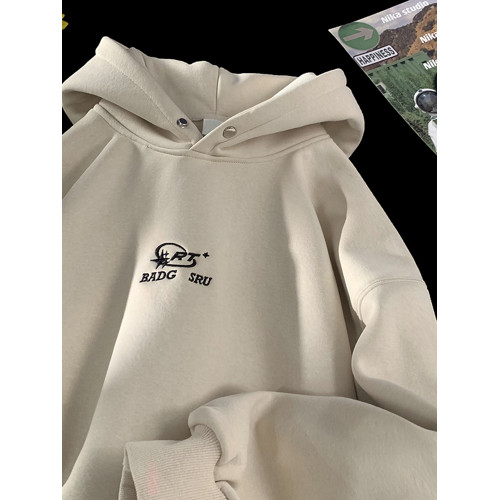 花灰色刺綉重磅衛衣男款美式高街潮流秋冬加絨上衣個性寬松連帽衫 花灰色刺綉重磅衛衣男款美式高街潮流秋冬加絨上衣個性寬松連帽衫