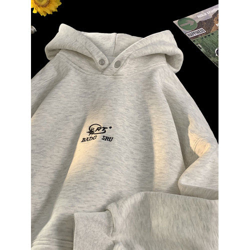 花灰色刺綉重磅衛衣男款美式高街潮流秋冬加絨上衣個性寬松連帽衫 花灰色刺綉重磅衛衣男款美式高街潮流秋冬加絨上衣個性寬松連帽衫