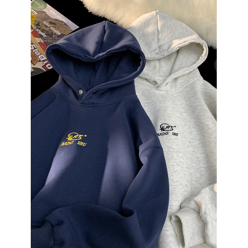 花灰色刺綉重磅衛衣男款美式高街潮流秋冬加絨上衣個性寬松連帽衫 花灰色刺綉重磅衛衣男款美式高街潮流秋冬加絨上衣個性寬松連帽衫