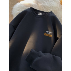 港風美式復古重磅100%純棉圓領衛衣男裝秋冬加絨寬松潮牌帥氣上衣