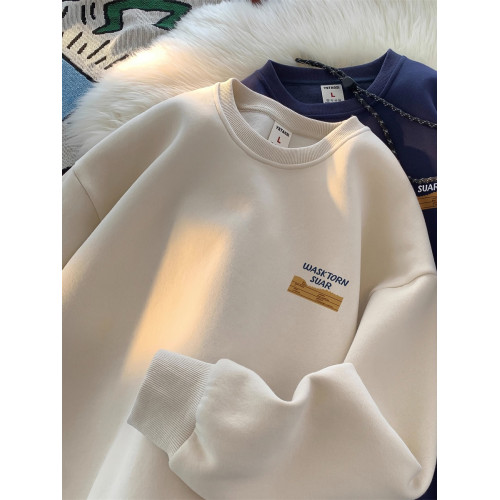 港風美式復古重磅100%純棉圓領衛衣男裝秋冬加絨寬松潮牌帥氣上衣 港風美式復古重磅100%純棉圓領衛衣男裝秋冬加絨寬松潮牌帥氣上衣