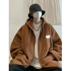 300斤穿開衫衛衣男冬季新款復古重磅連帽加絨外套大碼拉鍊外套男