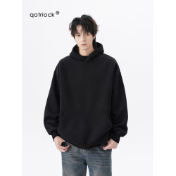 420g重磅連帽加絨衛衣男女秋季潮牌高級感寬松外套黑色打底衫帽衫