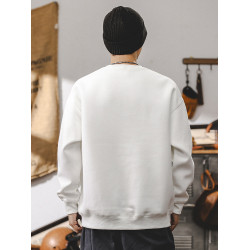 美式復古重磅衛衣男春秋款寬松潮牌2025新款簡約百搭秋季白色上衣