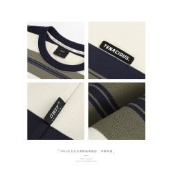 GWIT 春秋新款美式潮牌體恤內搭上衣情侶打底衫圓領條紋長袖T恤男